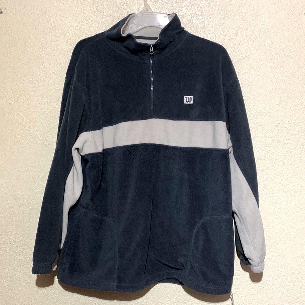 Wilson Sweater XL Pullover Gray Cream SOFT Long Sleeve Pockets Polyester LOGO
